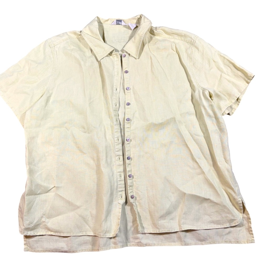 Natural Fibers Boho Minimalist 100% Linen Short Sleeve Button Down Shirt Size M